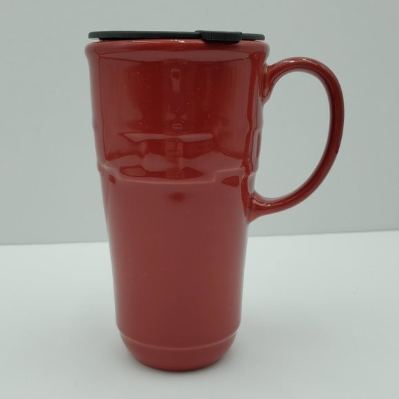 Longaberger Woven Traditions Tomato Red Travel Mug Tall Coffee Cup with Lid - Picture 1 of 8